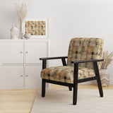 Beige Rustic Plaid Country House Plank - Upholstered Vintage Accent Chairs