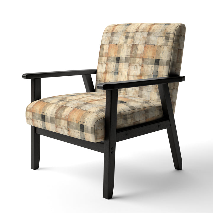Beige Rustic Plaid Country House Plank - Upholstered Vintage Accent Chairs