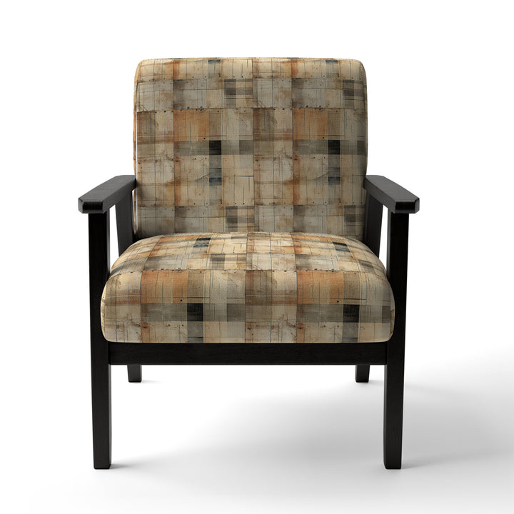 Beige Rustic Plaid Country House Plank - Upholstered Vintage Accent Chairs