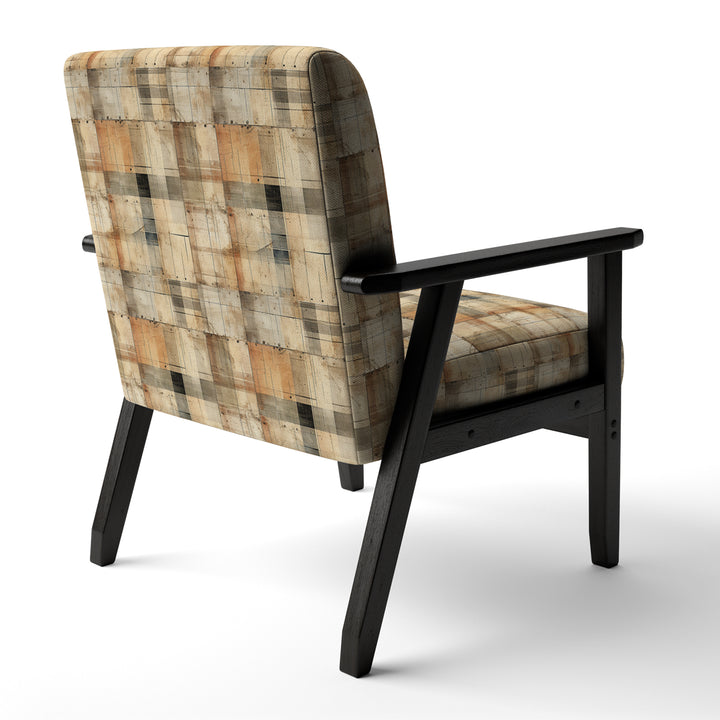 Beige Rustic Plaid Country House Plank - Upholstered Vintage Accent Chairs