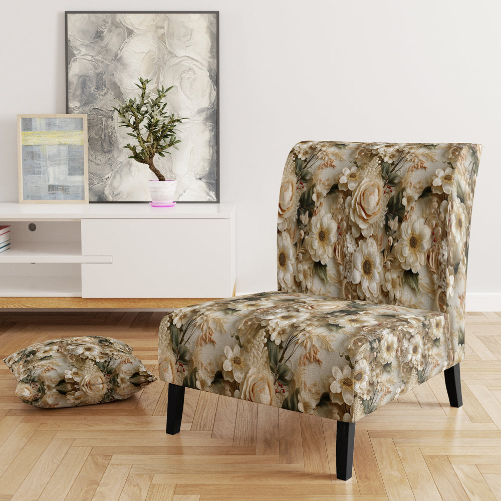Timeless White Floral Lace Veil - Cottage Accent Slipper Chair