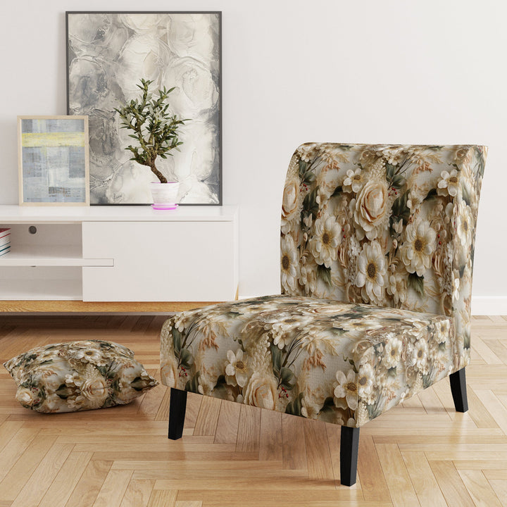 Timeless White Floral Lace Veil - Cottage Accent Slipper Chair
