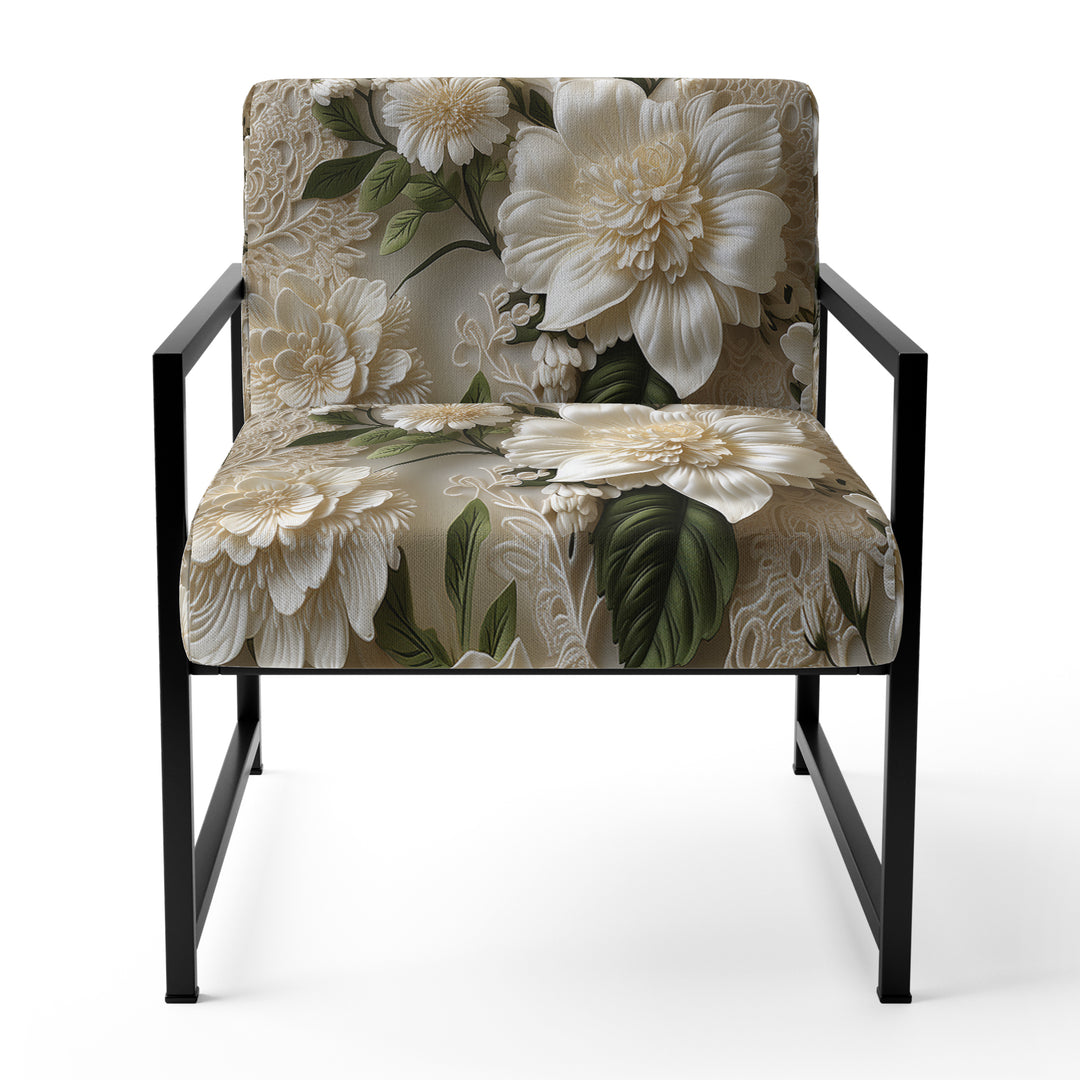 Vintage White Flower Lace Bliss - Cottage Arm Chair