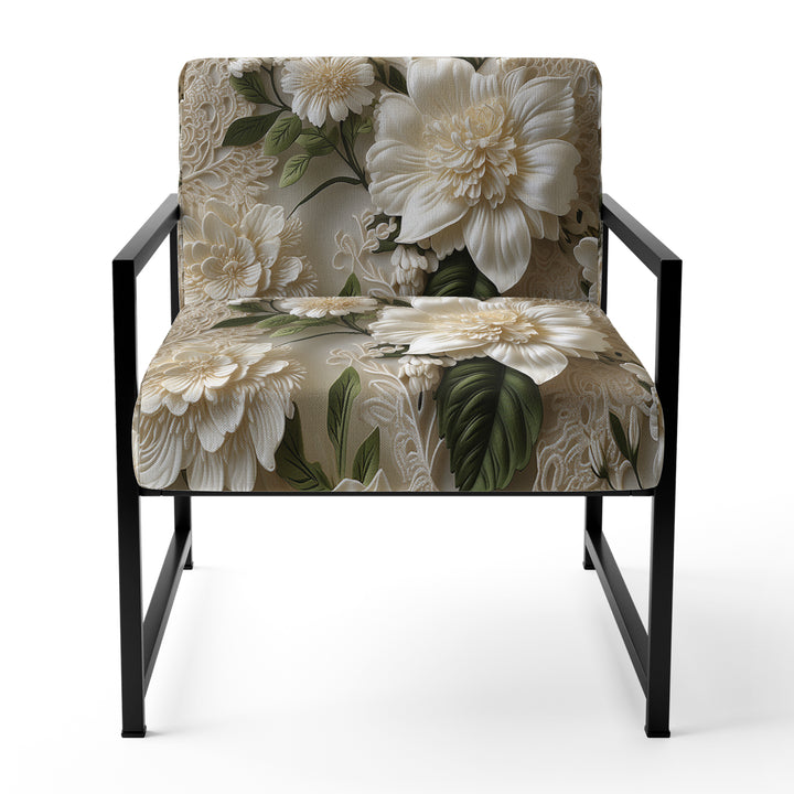 Vintage White Flower Lace Bliss - Cottage Arm Chair