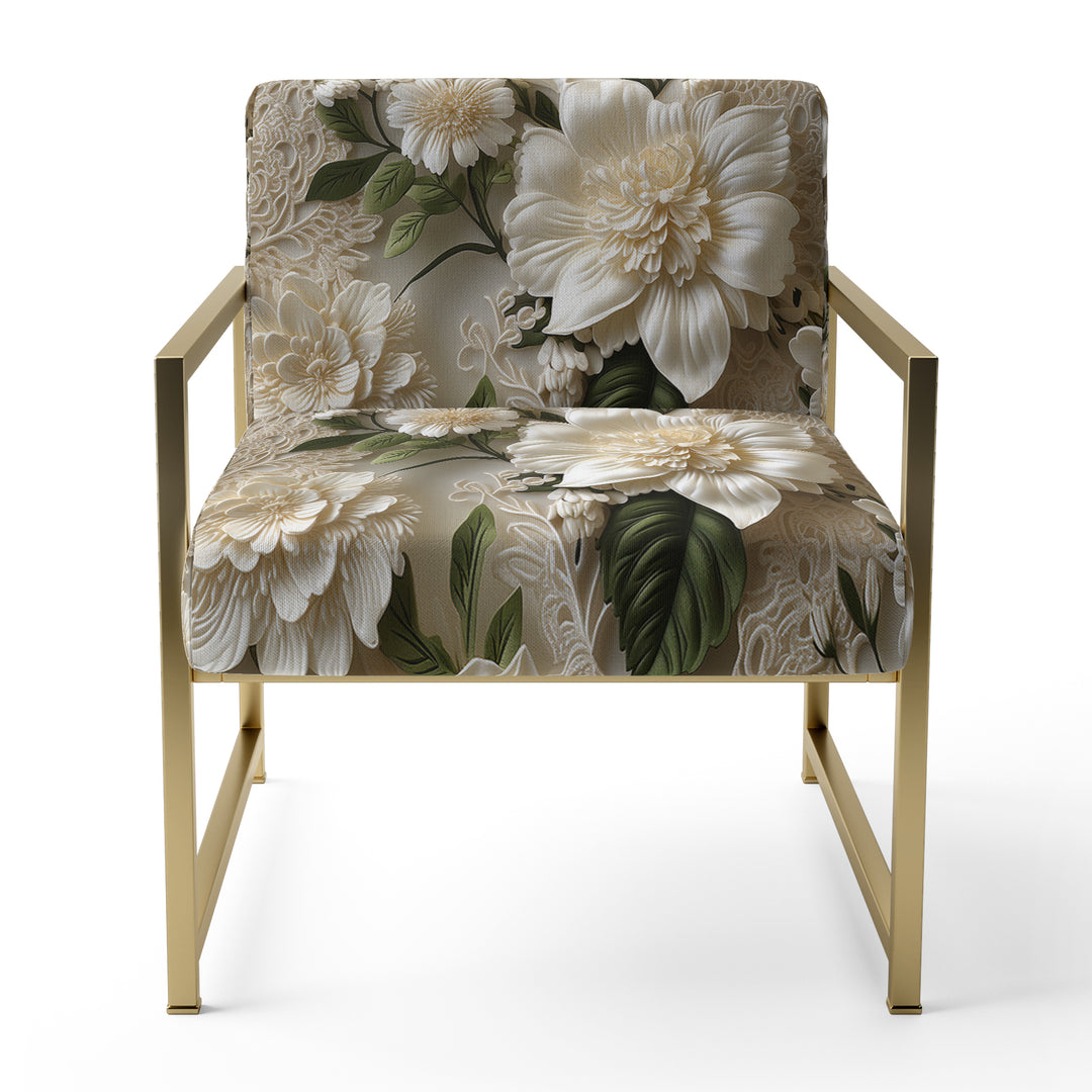 Vintage White Flower Lace Bliss - Cottage Arm Chair