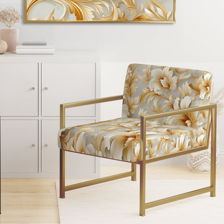 Royal Gold And White Floral Elegant Garden - Cottage Accent Slipper Chair