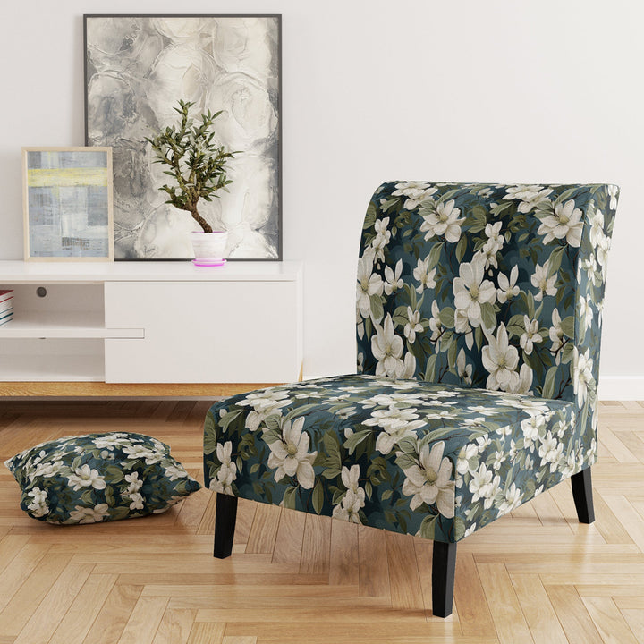 Grey And White Blossoms Orchid Lovely - Cottage Arm Chair