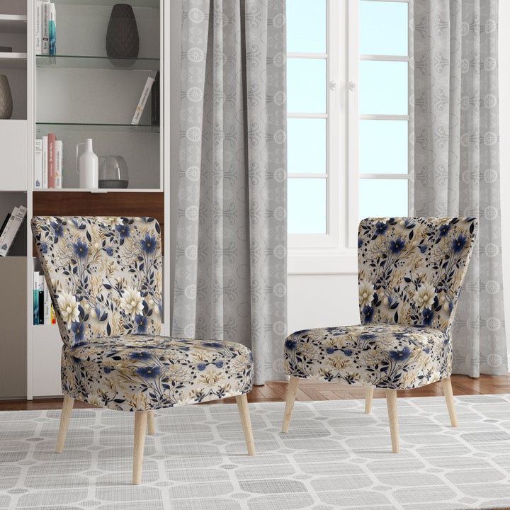 Tranquil White Floral Abundance Zen - Cottage Accent Slipper Chair