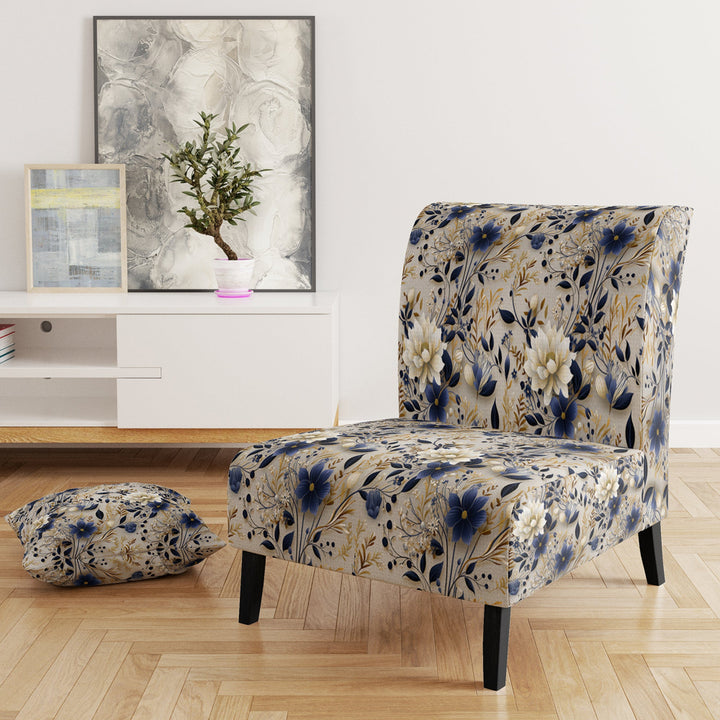 Tranquil White Floral Abundance Zen - Cottage Accent Slipper Chair