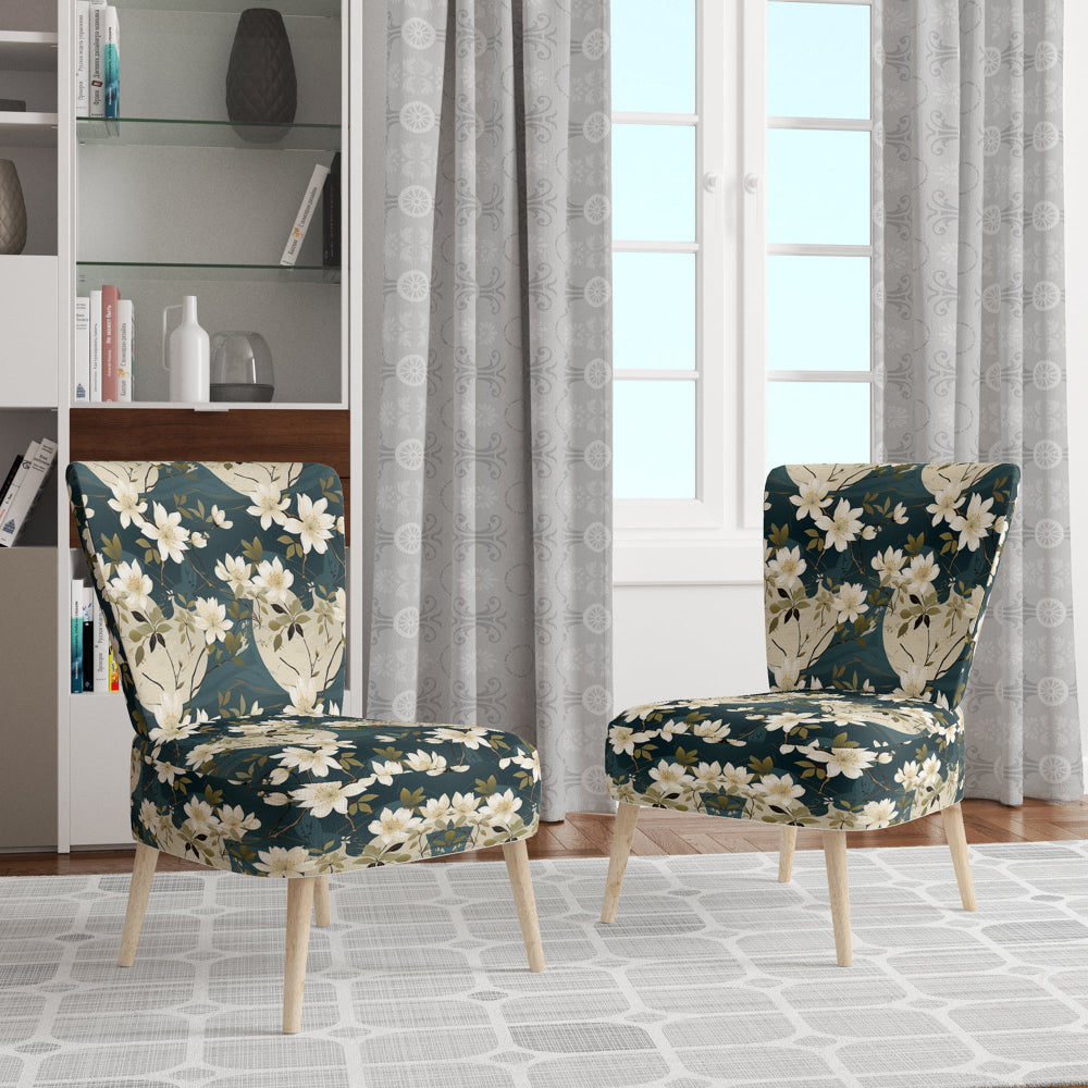 White And Green Tranquil Floral Elegant Zen - Upholstered Bohemian Accent Chairs