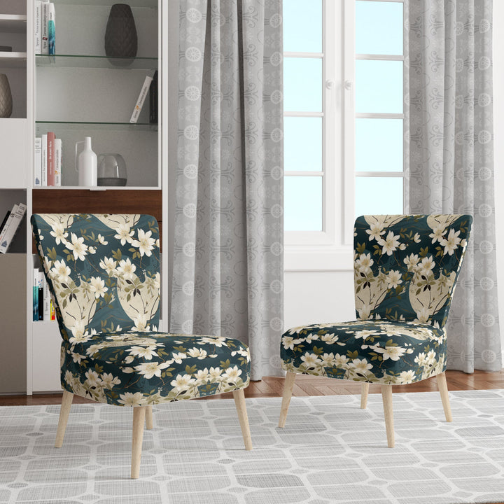White And Green Tranquil Floral Elegant Zen - Upholstered Bohemian Accent Chairs