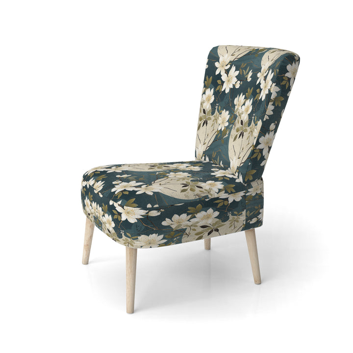 White And Green Tranquil Floral Elegant Zen - Upholstered Bohemian Accent Chairs