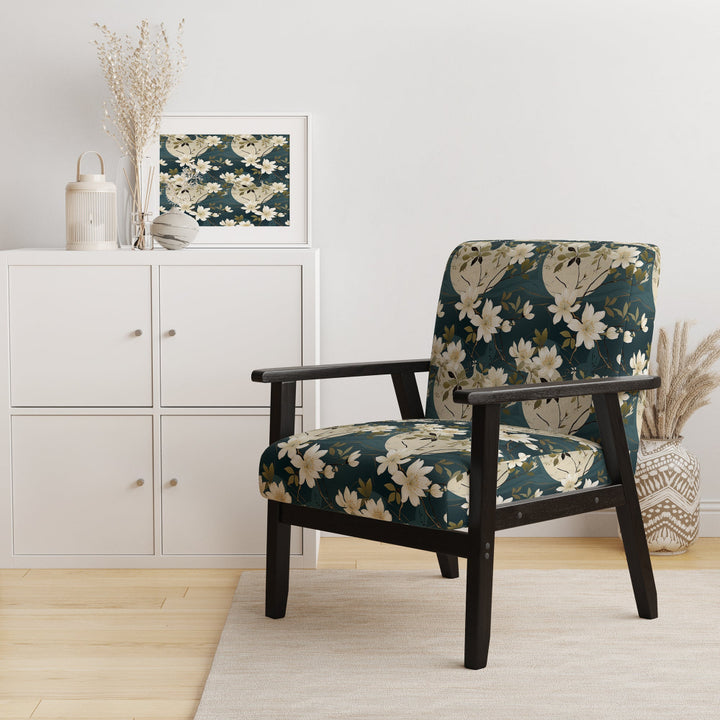 White And Green Tranquil Floral Elegant Zen - Upholstered Bohemian Accent Chairs