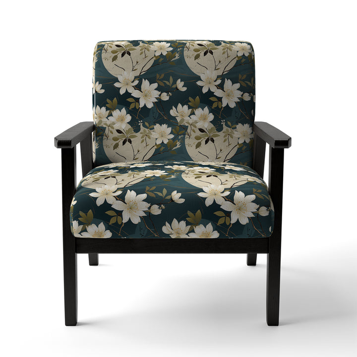 White And Green Tranquil Floral Elegant Zen - Upholstered Bohemian Accent Chairs