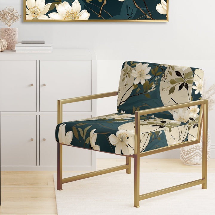 White And Green Tranquil Floral Elegant Zen - Upholstered Bohemian Accent Chairs