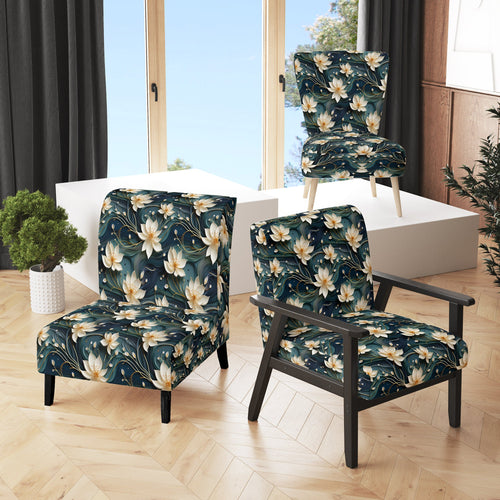 White And Gold Tranquil Lotus Zen - Upholstered Bohemian Accent Chairs