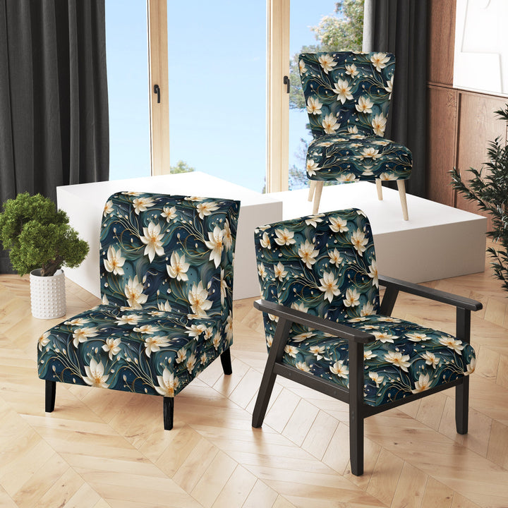 White And Gold Tranquil Lotus Zen - Upholstered Bohemian Accent Chairs