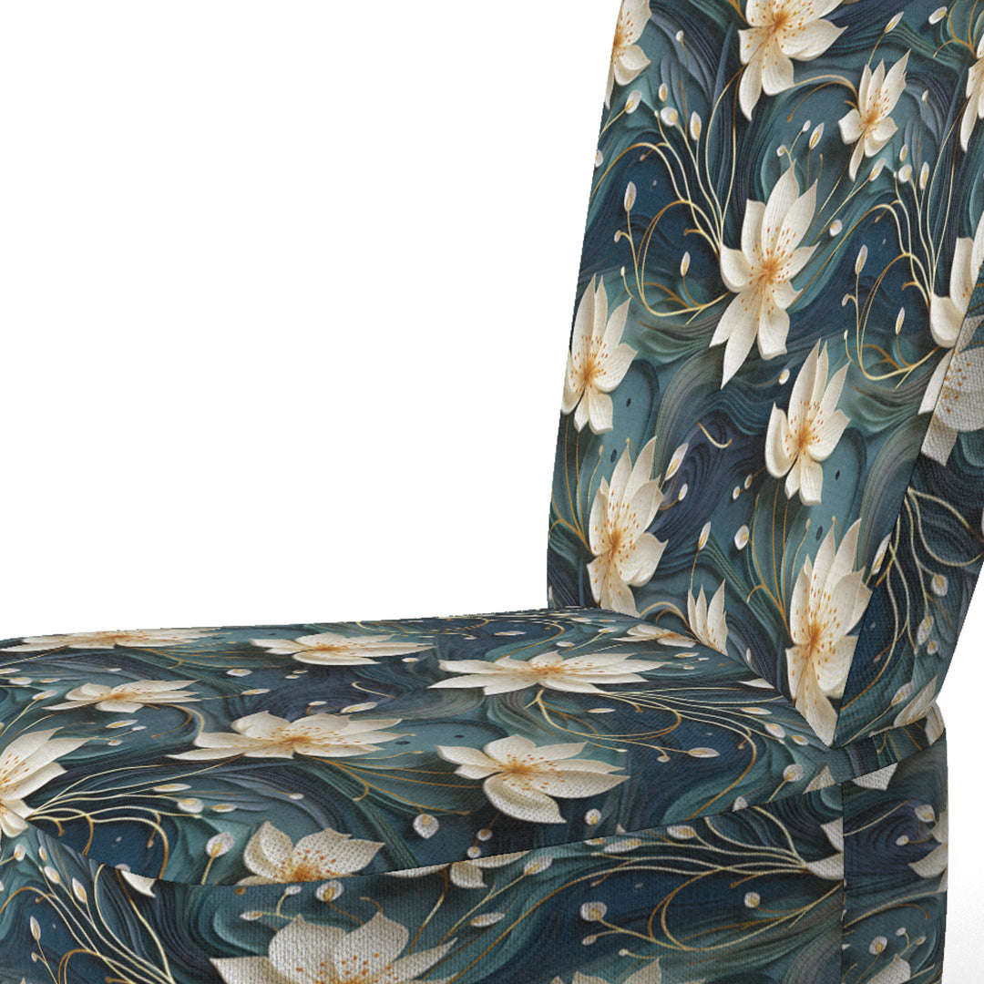 White And Gold Tranquil Lotus Zen - Upholstered Bohemian Accent Chairs