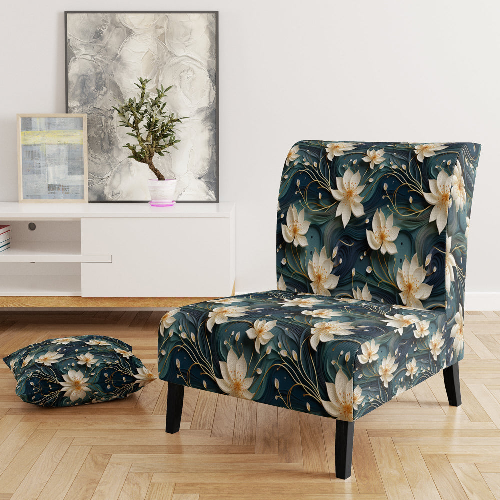 White And Gold Tranquil Lotus Zen - Upholstered Bohemian Accent Chairs