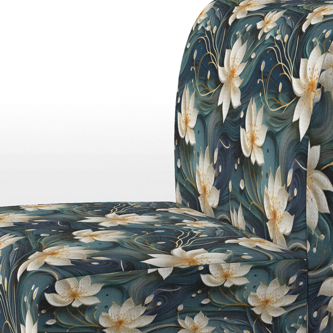 White And Gold Tranquil Lotus Zen - Upholstered Bohemian Accent Chairs