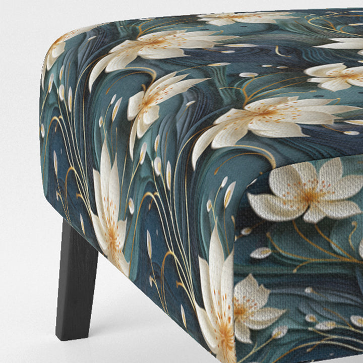 White And Gold Tranquil Lotus Zen - Upholstered Bohemian Accent Chairs