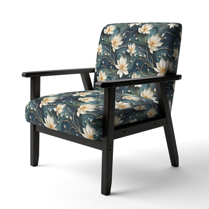 White And Gold Tranquil Lotus Zen - Upholstered Bohemian Accent Chairs