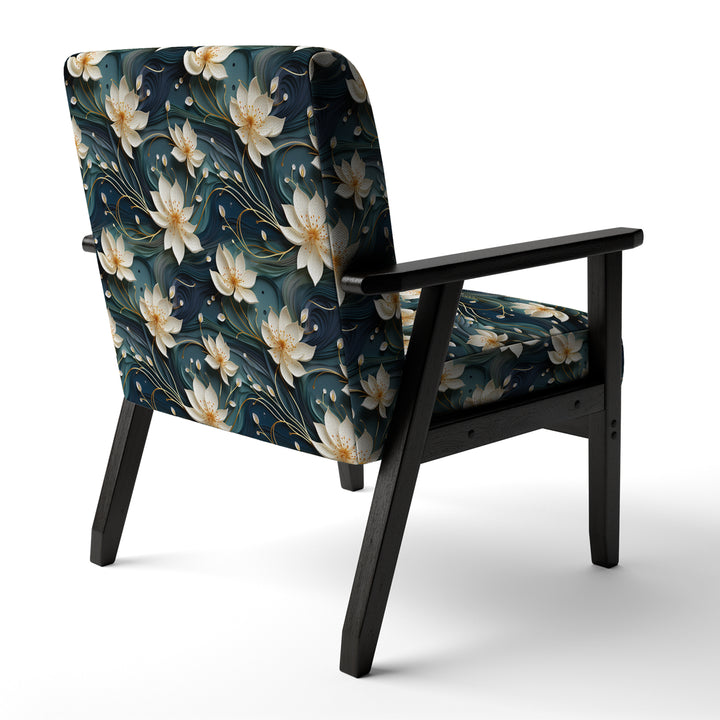 White And Gold Tranquil Lotus Zen - Upholstered Bohemian Accent Chairs