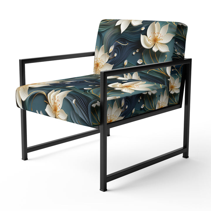 White And Gold Tranquil Lotus Zen - Upholstered Bohemian Accent Chairs