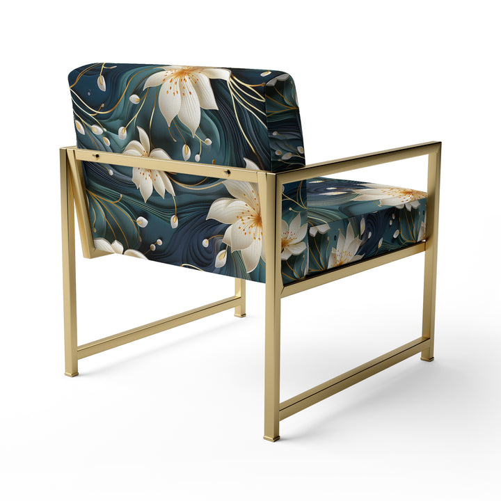 White And Gold Tranquil Lotus Zen - Upholstered Bohemian Accent Chairs