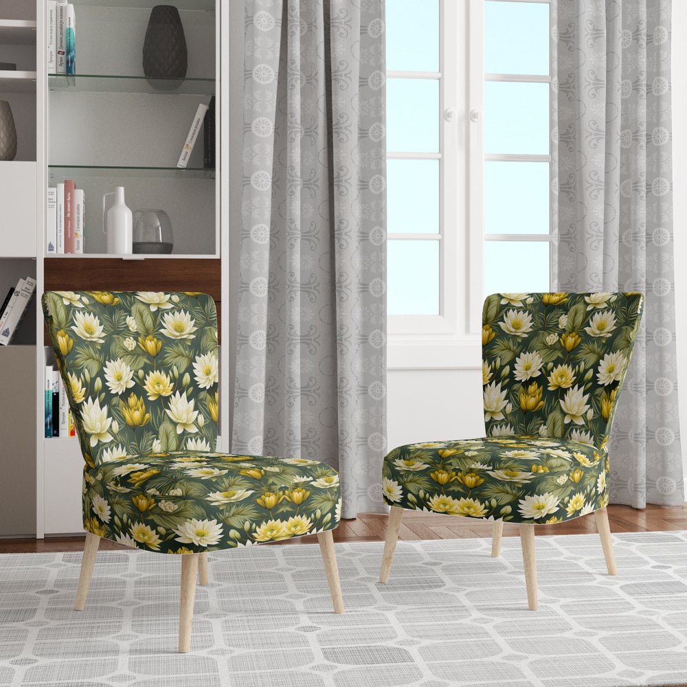White And Green Peonies Retreat Oasis - Bohemian Accent Slipper Chair