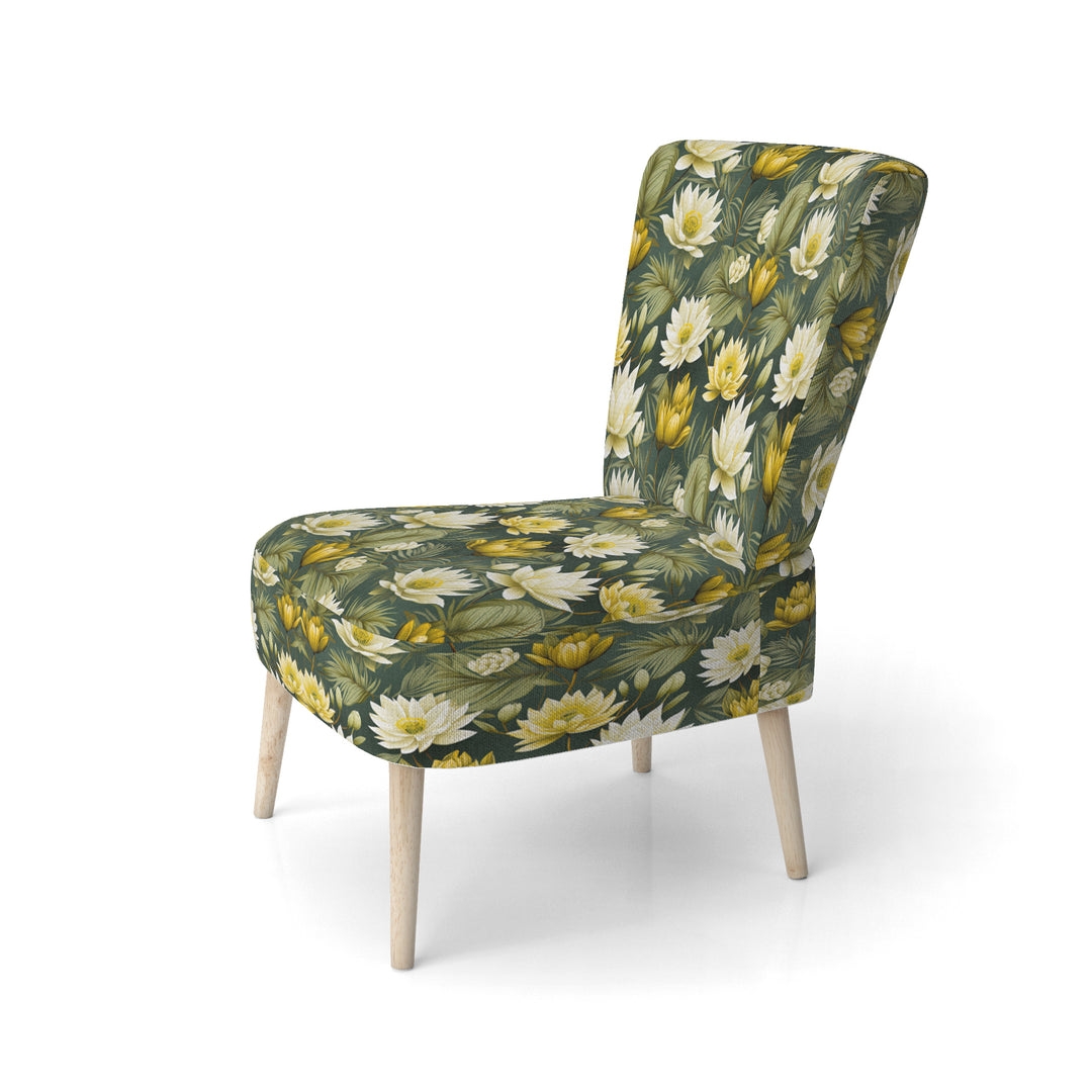 White And Green Peonies Retreat Oasis - Bohemian Accent Slipper Chair