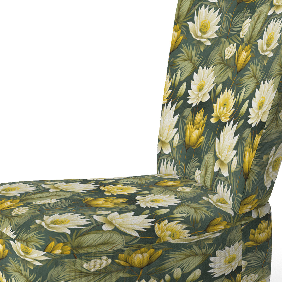 White And Green Peonies Retreat Oasis - Bohemian Accent Slipper Chair
