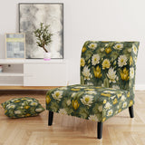 White And Green Peonies Retreat Oasis - Bohemian Accent Slipper Chair