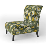 White And Green Peonies Retreat Oasis - Bohemian Accent Slipper Chair