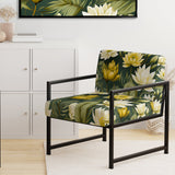 White And Green Peonies Retreat Oasis - Bohemian Accent Slipper Chair