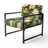 White And Green Peonies Retreat Oasis - Bohemian Accent Slipper Chair