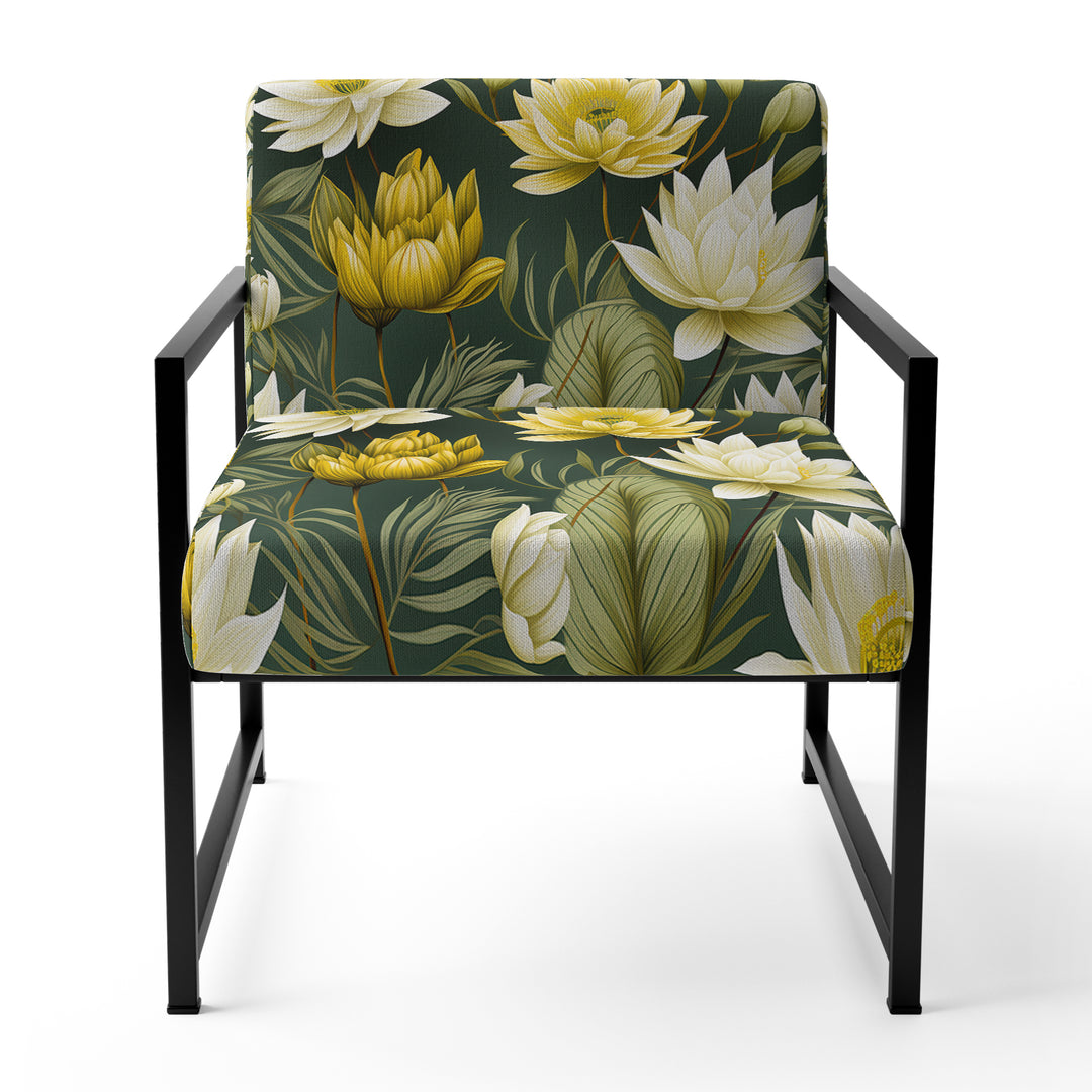 White And Green Peonies Retreat Oasis - Bohemian Accent Slipper Chair