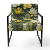 White And Green Peonies Retreat Oasis - Bohemian Accent Slipper Chair