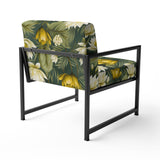 White And Green Peonies Retreat Oasis - Bohemian Accent Slipper Chair