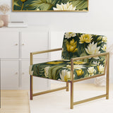 White And Green Peonies Retreat Oasis - Bohemian Accent Slipper Chair