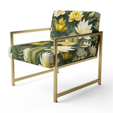 White And Green Peonies Retreat Oasis - Bohemian Accent Slipper Chair