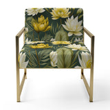 White And Green Peonies Retreat Oasis - Bohemian Accent Slipper Chair