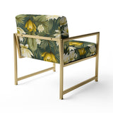 White And Green Peonies Retreat Oasis - Bohemian Accent Slipper Chair