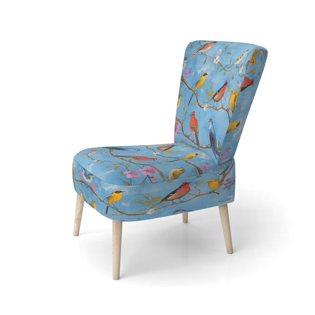 Multi-Colour Birds On Blue Branches - Upholstered Accent Chair