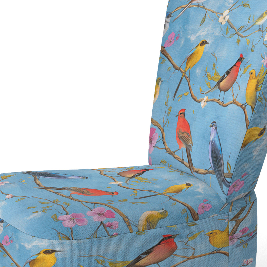 Multi-Colour Birds On Blue Branches - Upholstered Accent Chair