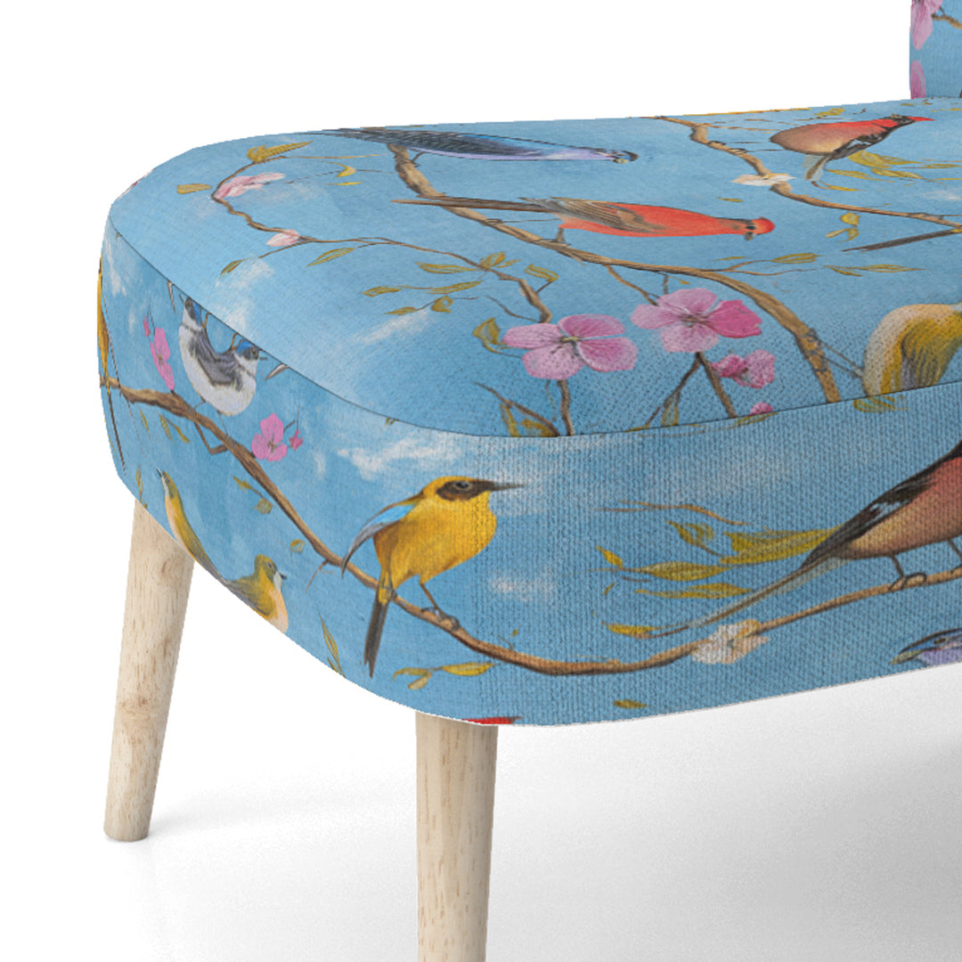 Multi-Colour Birds On Blue Branches - Upholstered Accent Chair