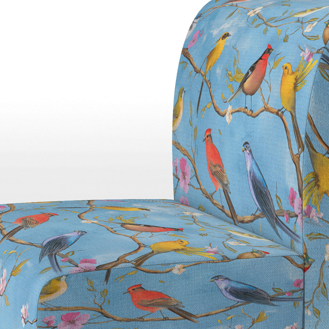 Multi-Colour Birds On Blue Branches - Upholstered Accent Chair