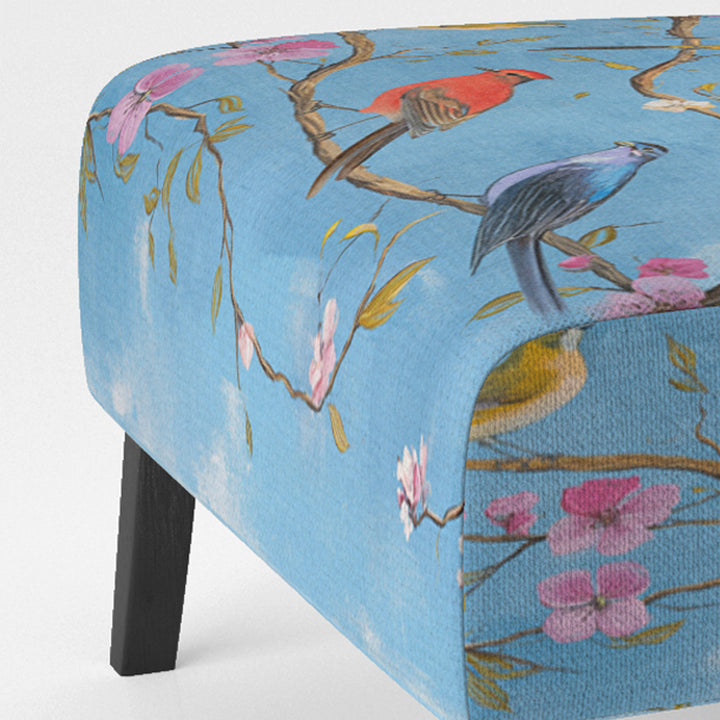 Multi-Colour Birds On Blue Branches - Upholstered Accent Chair