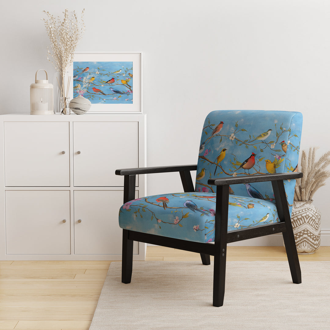 Multi-Colour Birds On Blue Branches - Upholstered Accent Chair