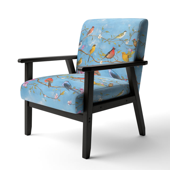 Multi-Colour Birds On Blue Branches - Upholstered Accent Chair